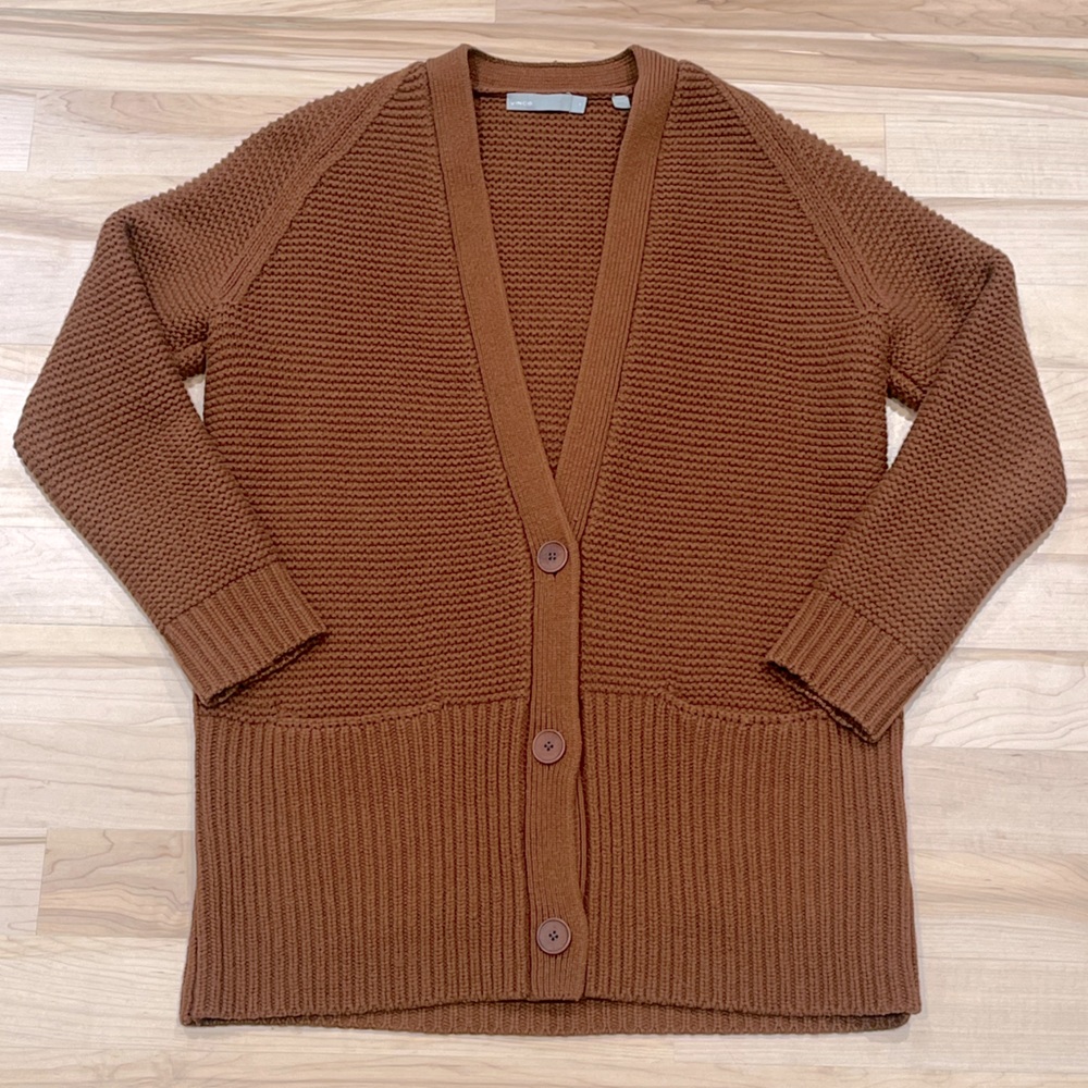 Vince Chunky Knit Wool Cashmere V-Neck Cardigan Sweater - Rust Orange, Size M - Picture 7 of 15